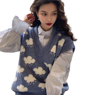Rain Clouds Sweater Vest Women's Sleeveless Jumper Korean Harajuku V-neck Vintage Aesthetic Student Geek Chic from NSE Imports #1.